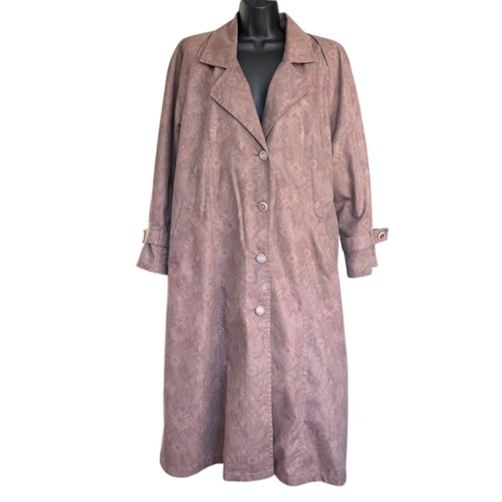 Vintage London Fog Waterproof Floral Trench Coat Sz 12P Beige‎ Wool Lined